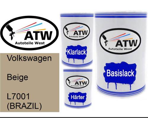 Volkswagen, Beige, L7001 (BRAZIL): 500ml Lackdose + 500ml Klarlack + 250ml Härter - Set, von ATW Autoteile West.